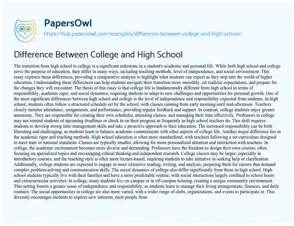 Essay on Difference Between College and High School