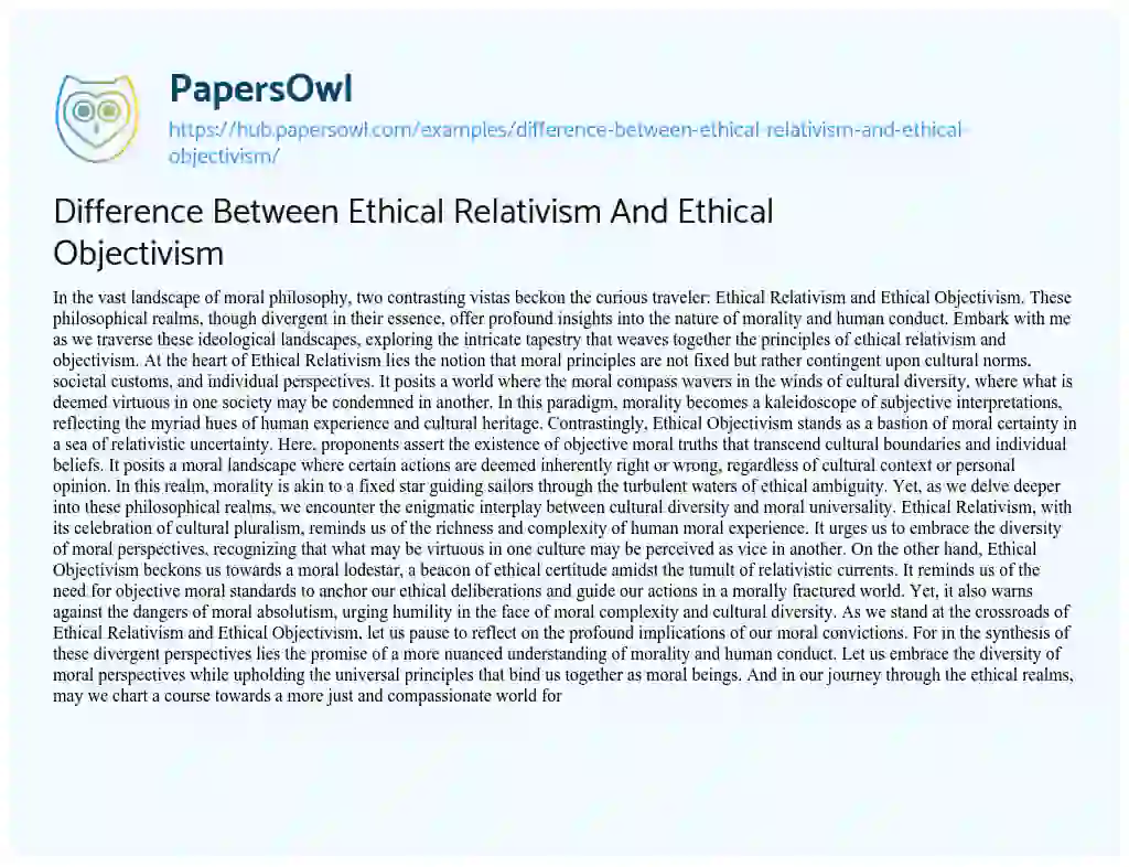 Essay on Difference Between Ethical Relativism And Ethical Objectivism