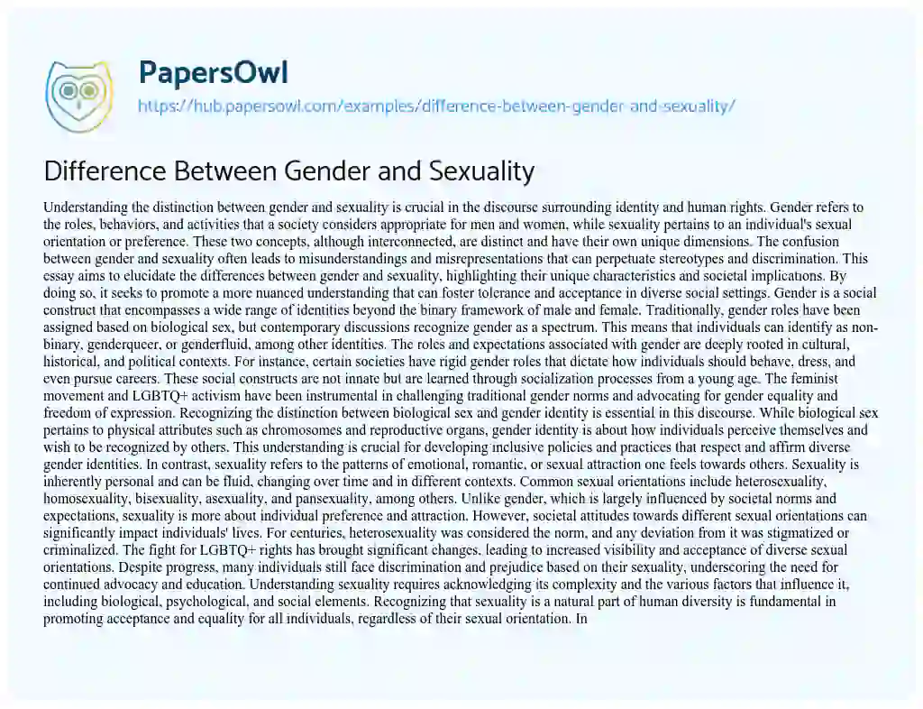 Essay on Difference Between Gender and Sexuality