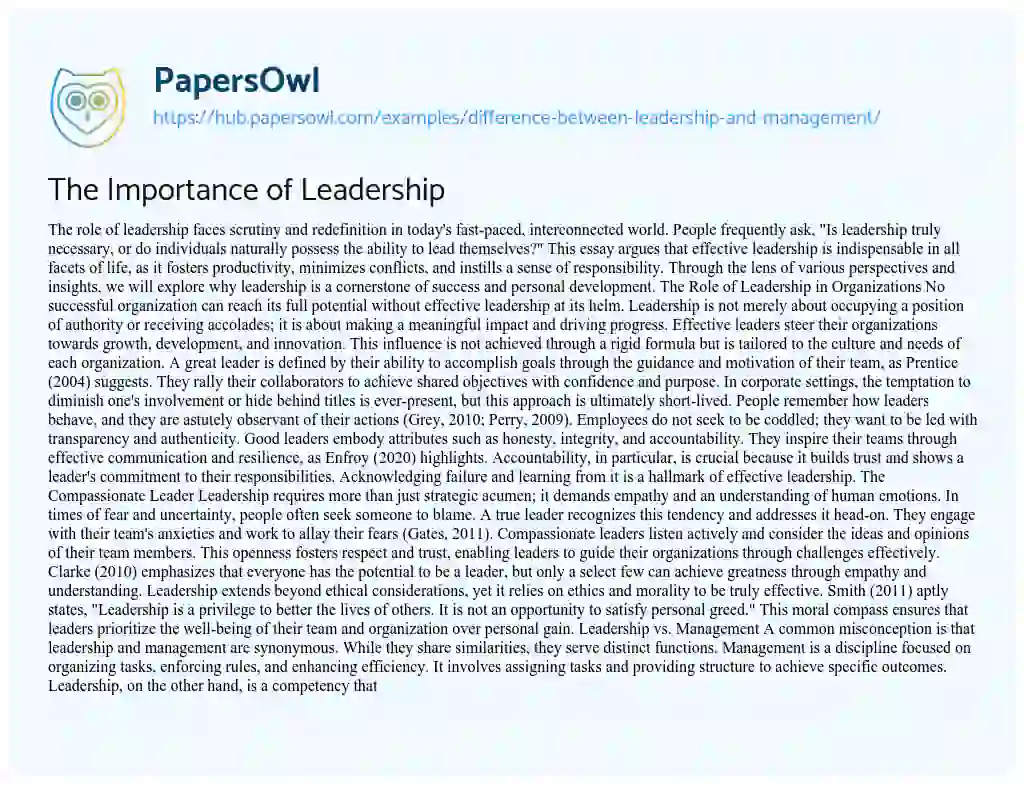 Essay on The Importance of Leadership