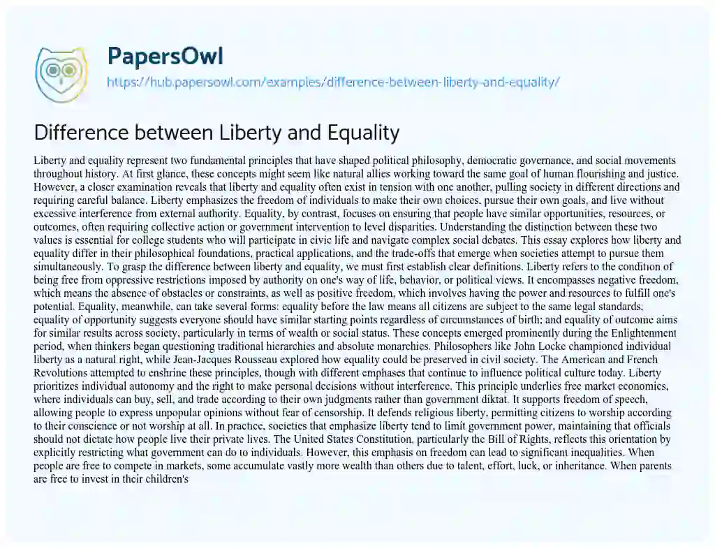 Essay on Difference between Liberty and Equality
