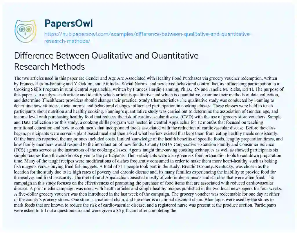 Essay on Difference Between Qualitative and Quantitative Research Methods