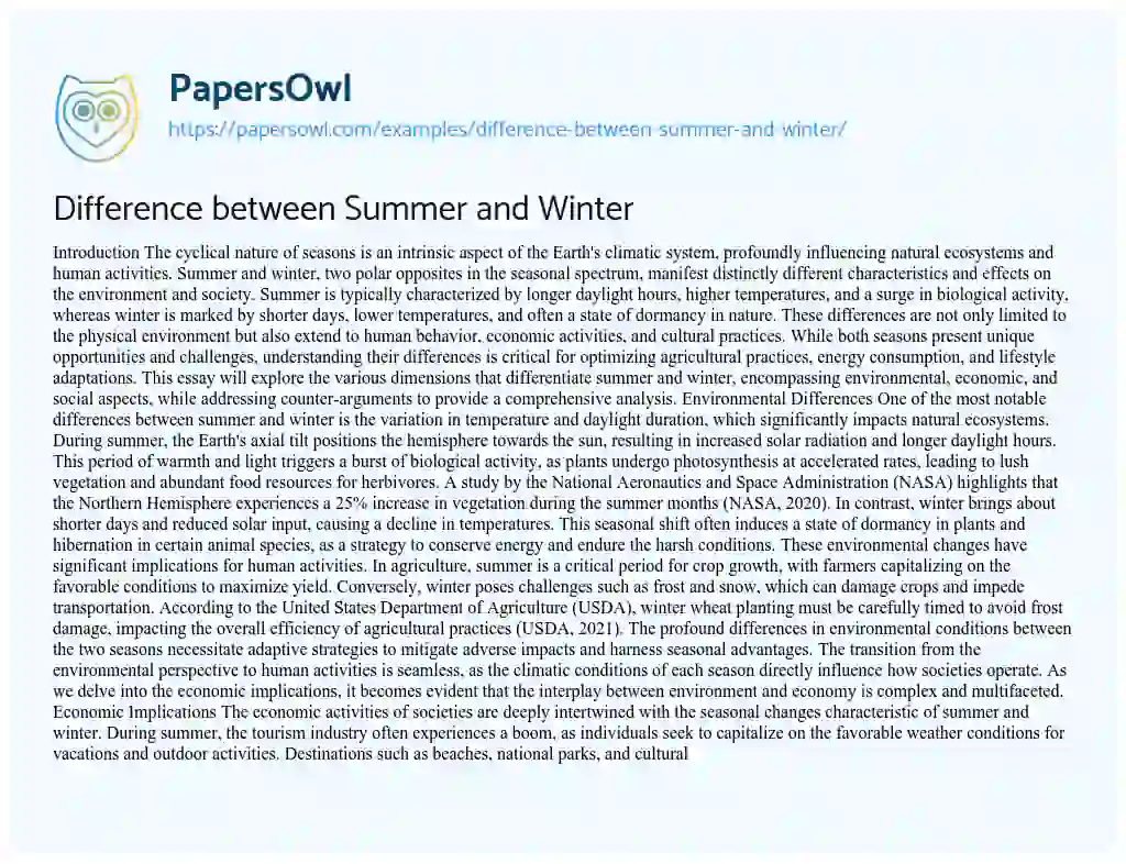 Essay on Difference between Summer and Winter