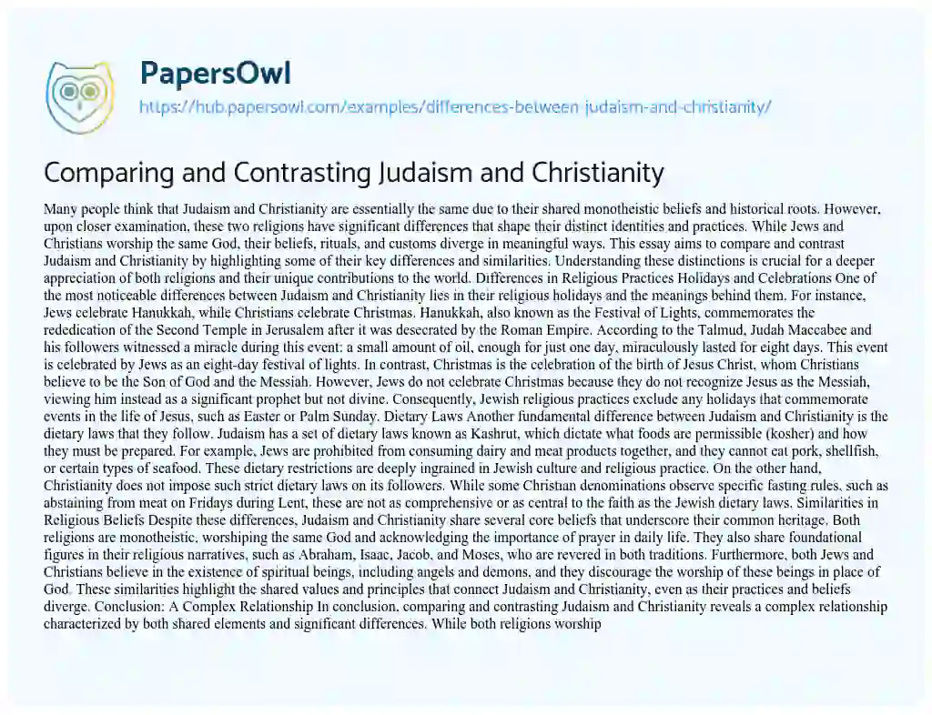 Essay on Comparing and Contrasting Judaism and Christianity