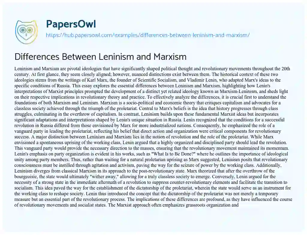 Essay on Differences Between Leninism and Marxism