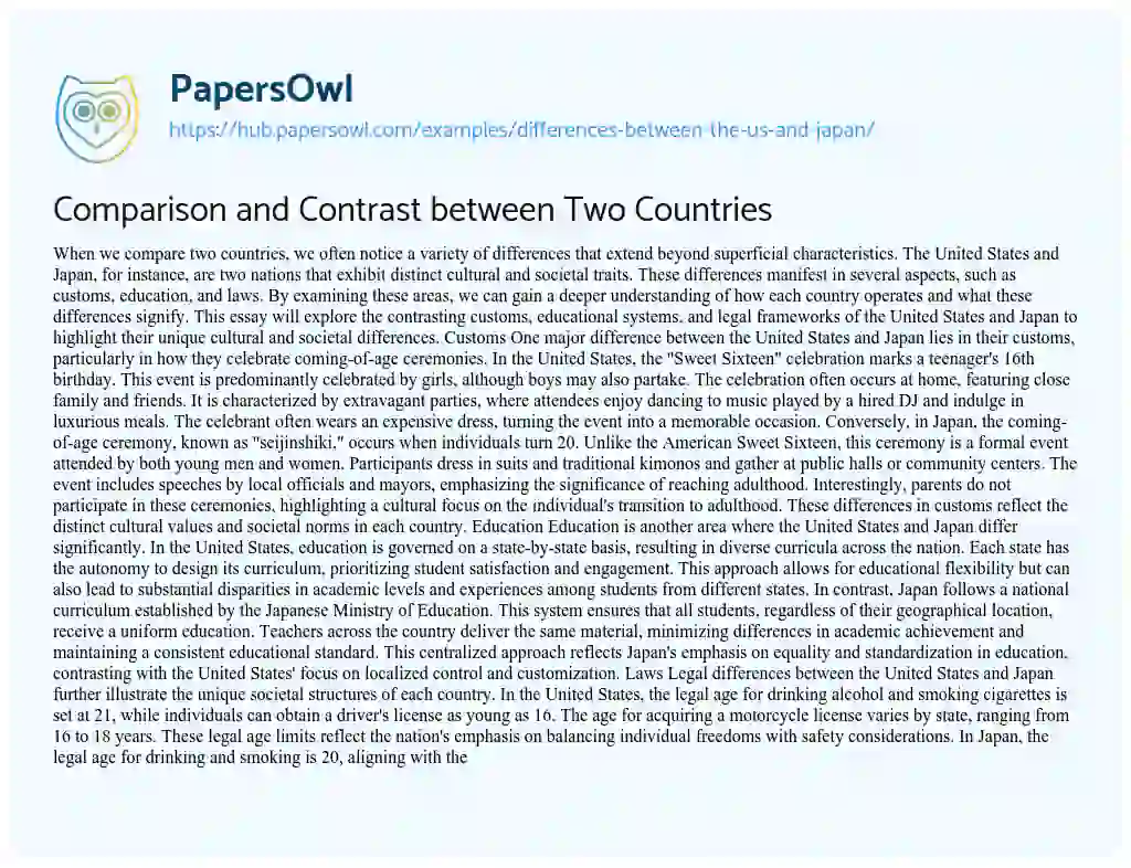 Essay on Comparison and Contrast between Two Countries