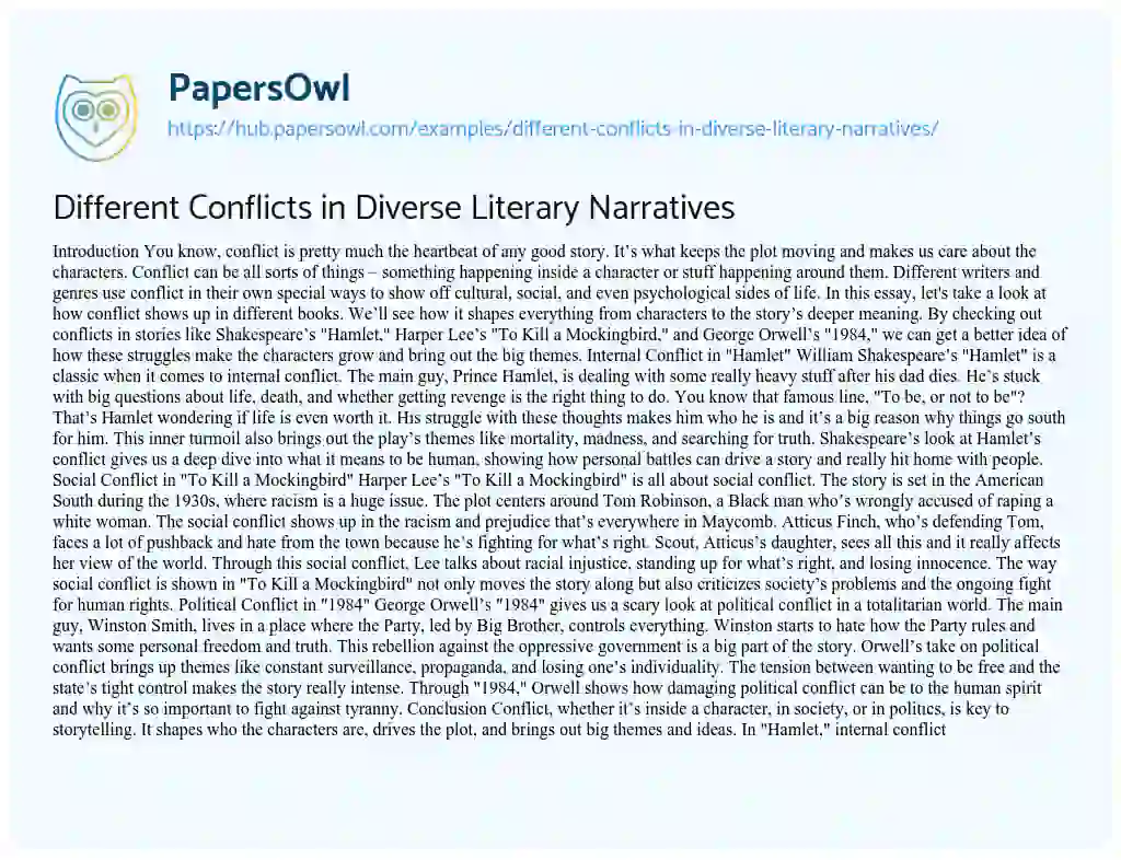 Essay on Different Conflicts in Diverse Literary Narratives