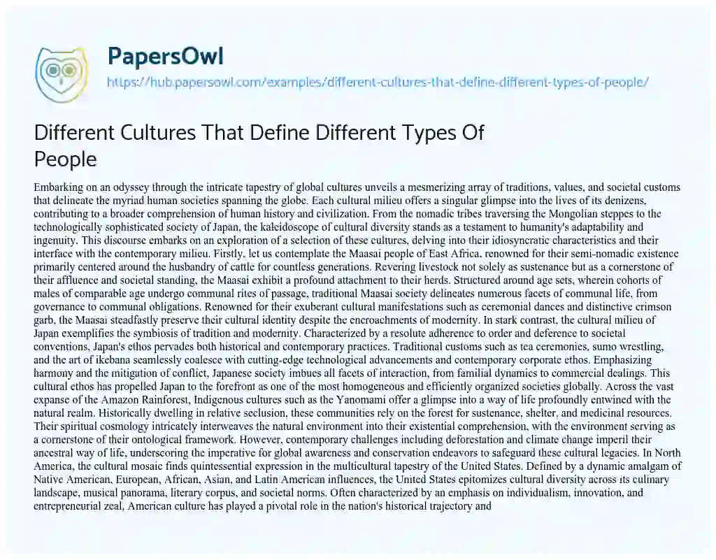Essay on Different Cultures That Define Different Types Of People