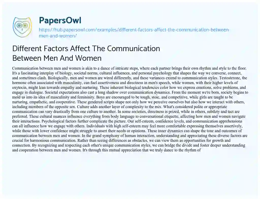 Essay on Different Factors Affect The Communication Between Men And Women