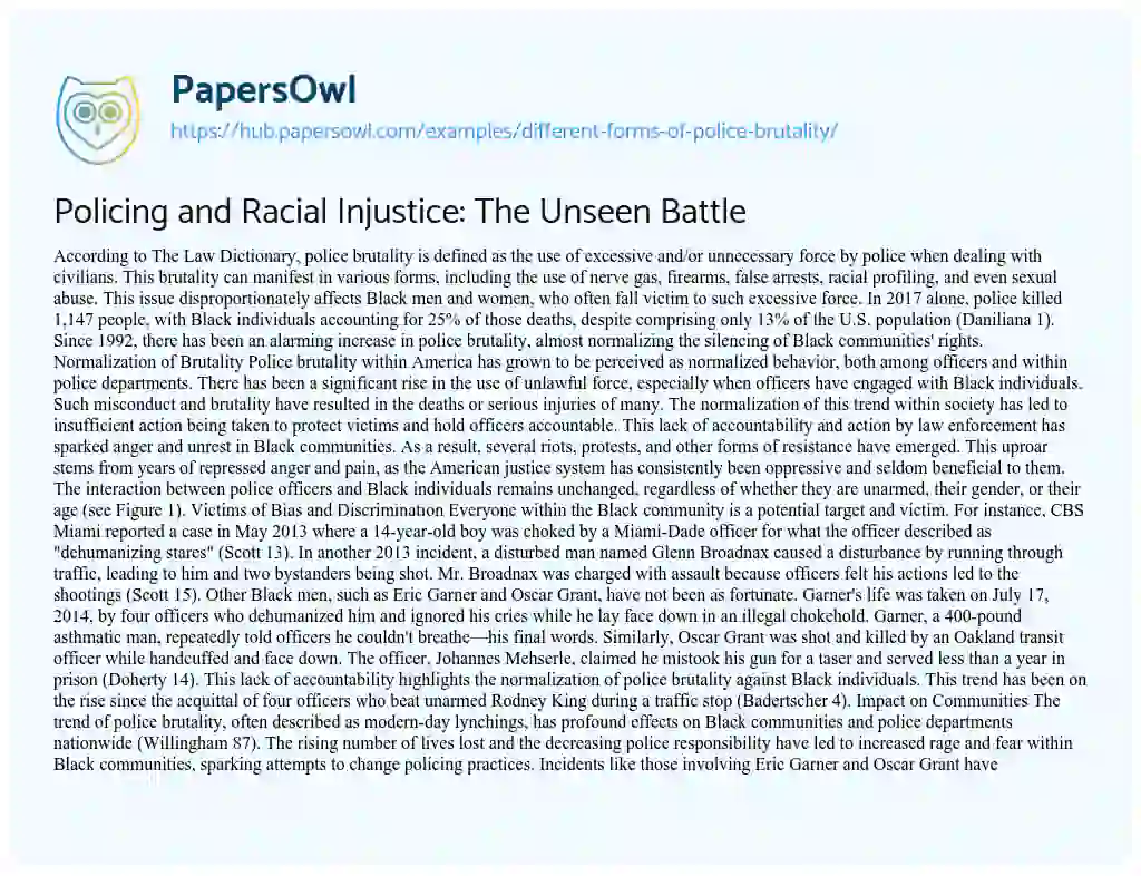 Essay on Policing and Racial Injustice: The Unseen Battle