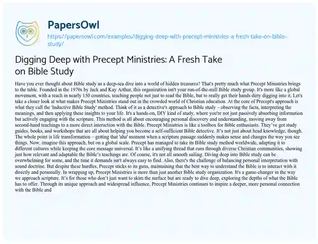 Essay on Digging Deep with Precept Ministries: A Fresh Take on Bible Study