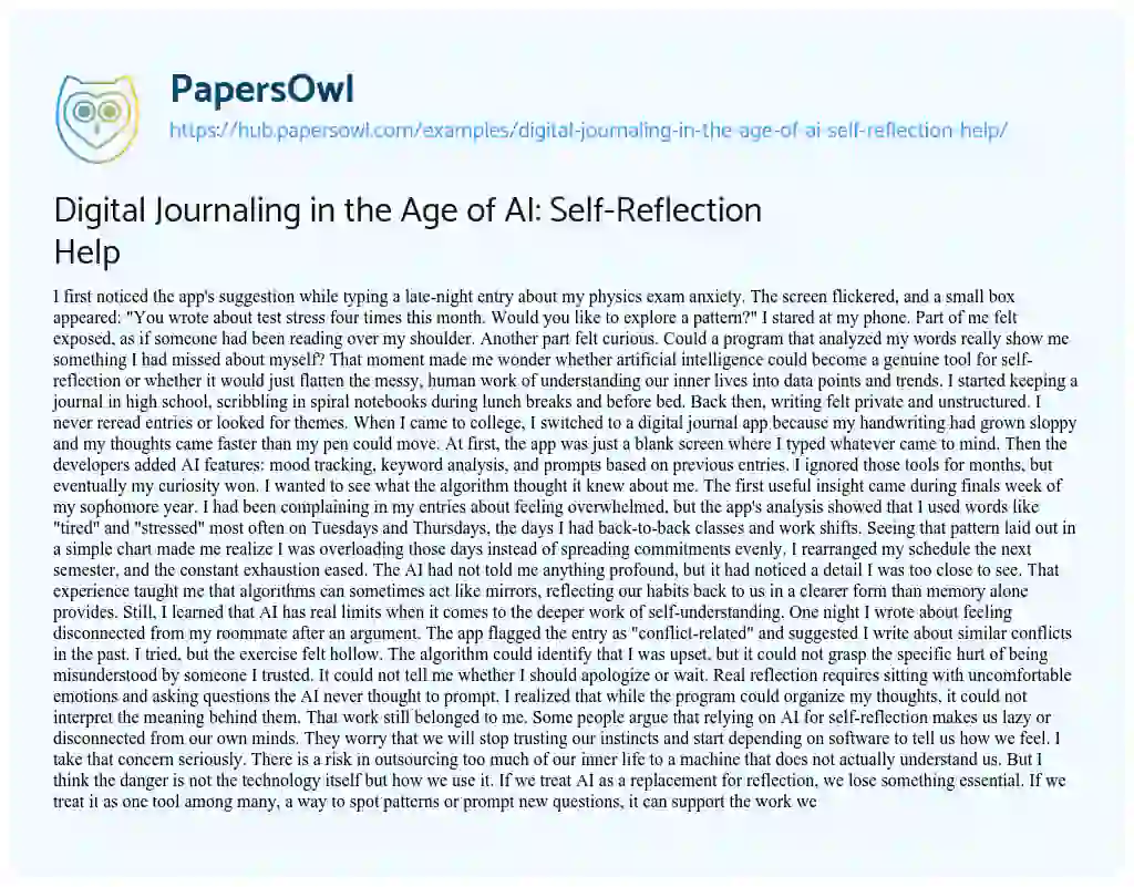 Essay on Digital Journaling in the Age of AI: Self-Reflection Help