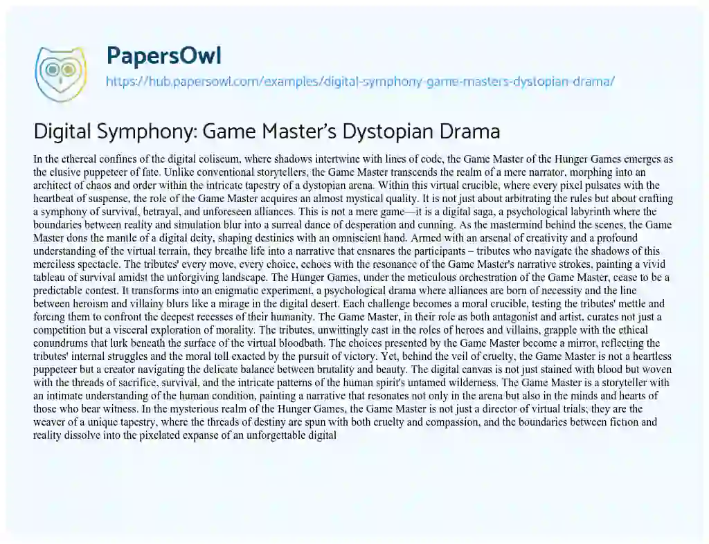 Essay on Digital Symphony: Game Master’s Dystopian Drama