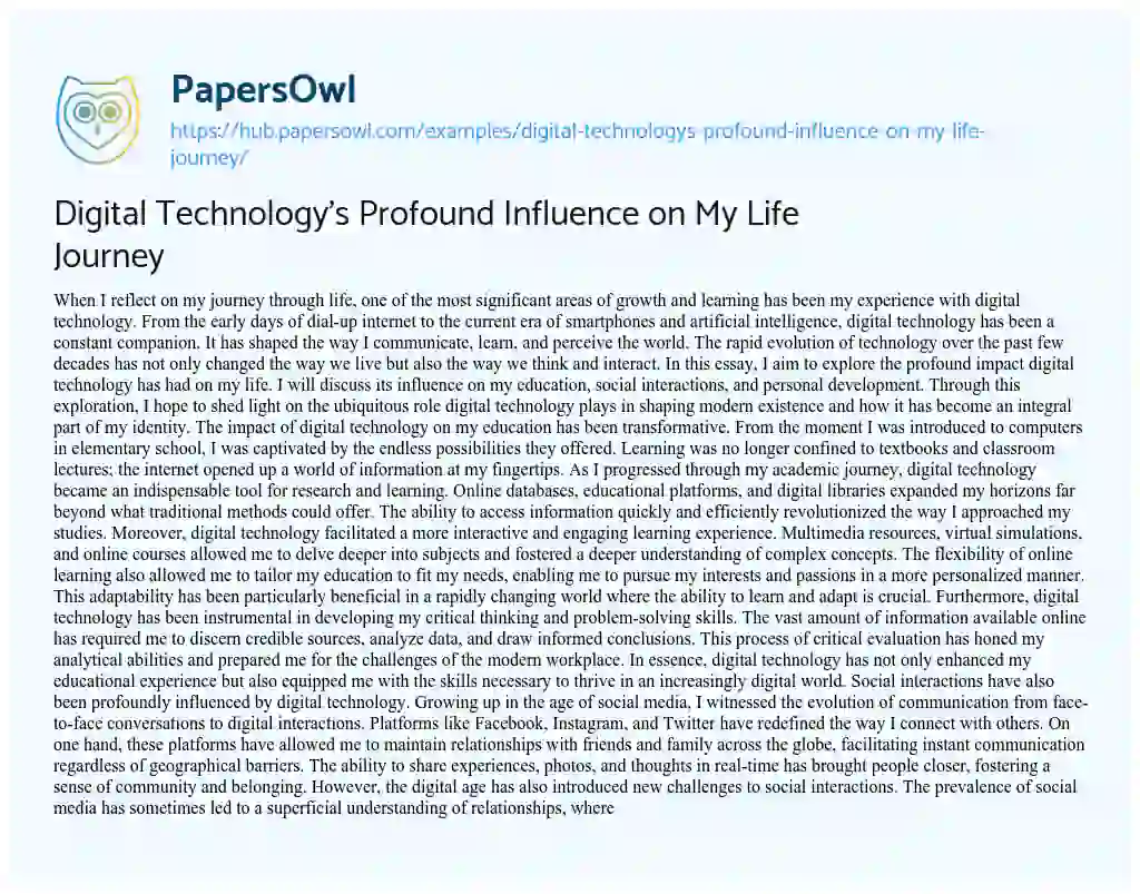 Essay on Digital Technology’s Profound Influence on My Life Journey