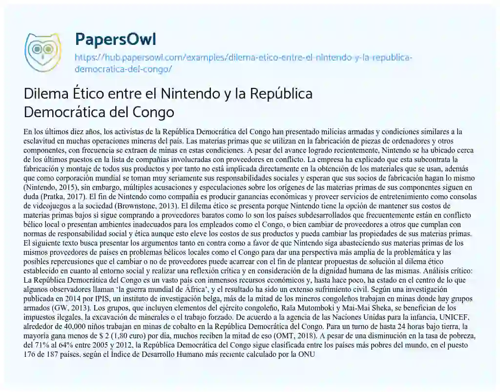Essay on Dilema Ético entre el Nintendo y la República Democrática del Congo