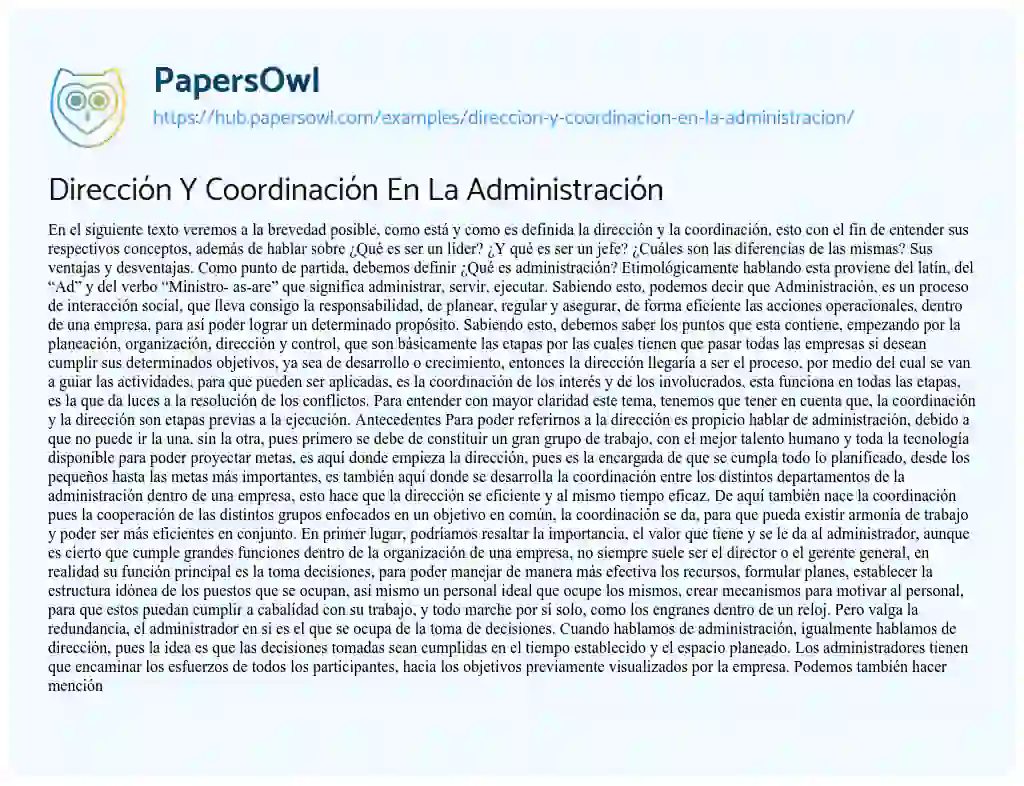 Essay on Dirección Y Coordinación En La Administración
