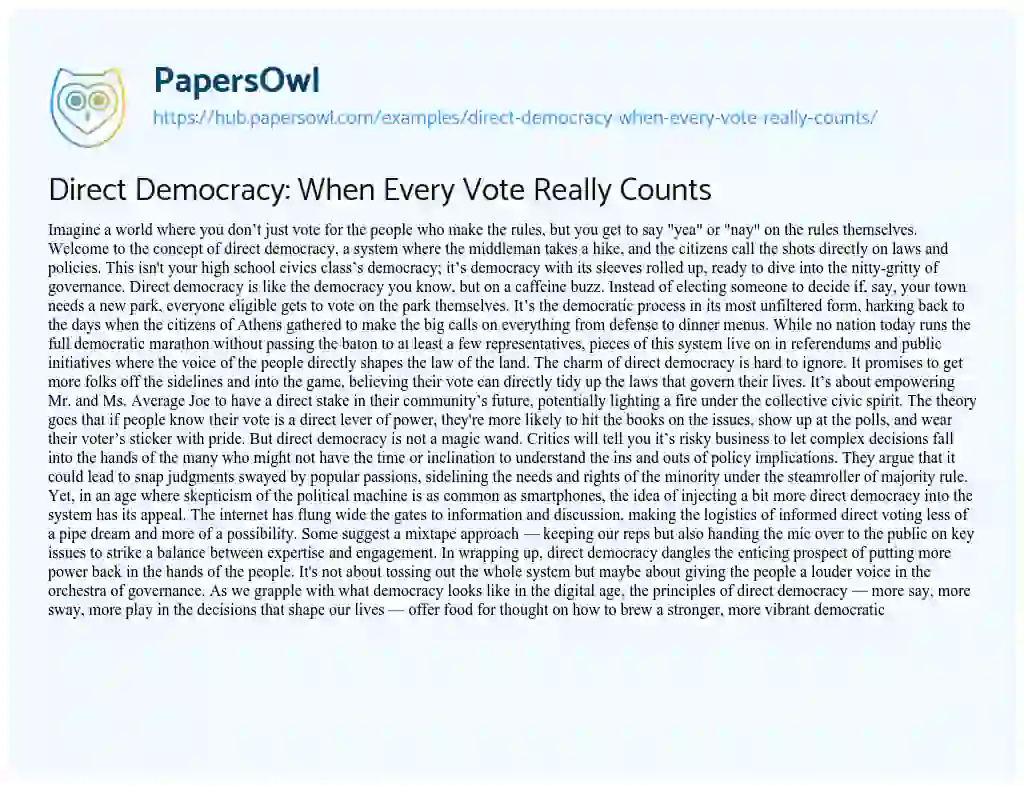 Essay on Direct Democracy: When Every Vote Really Counts