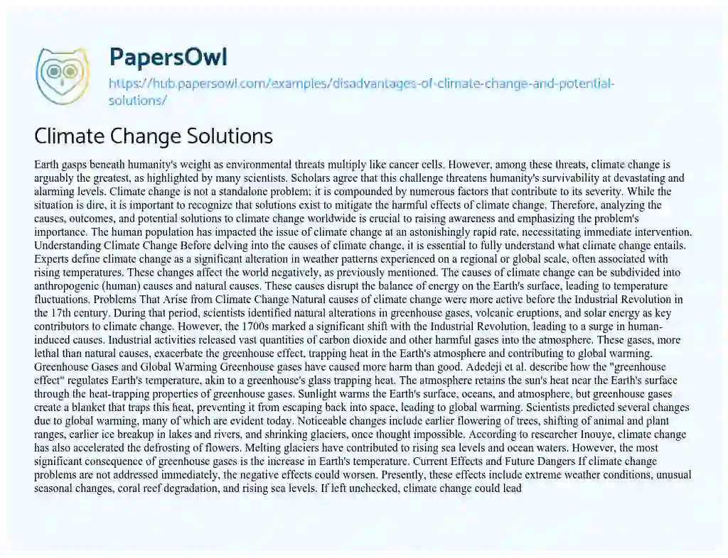 Essay on Climate Change Solutions