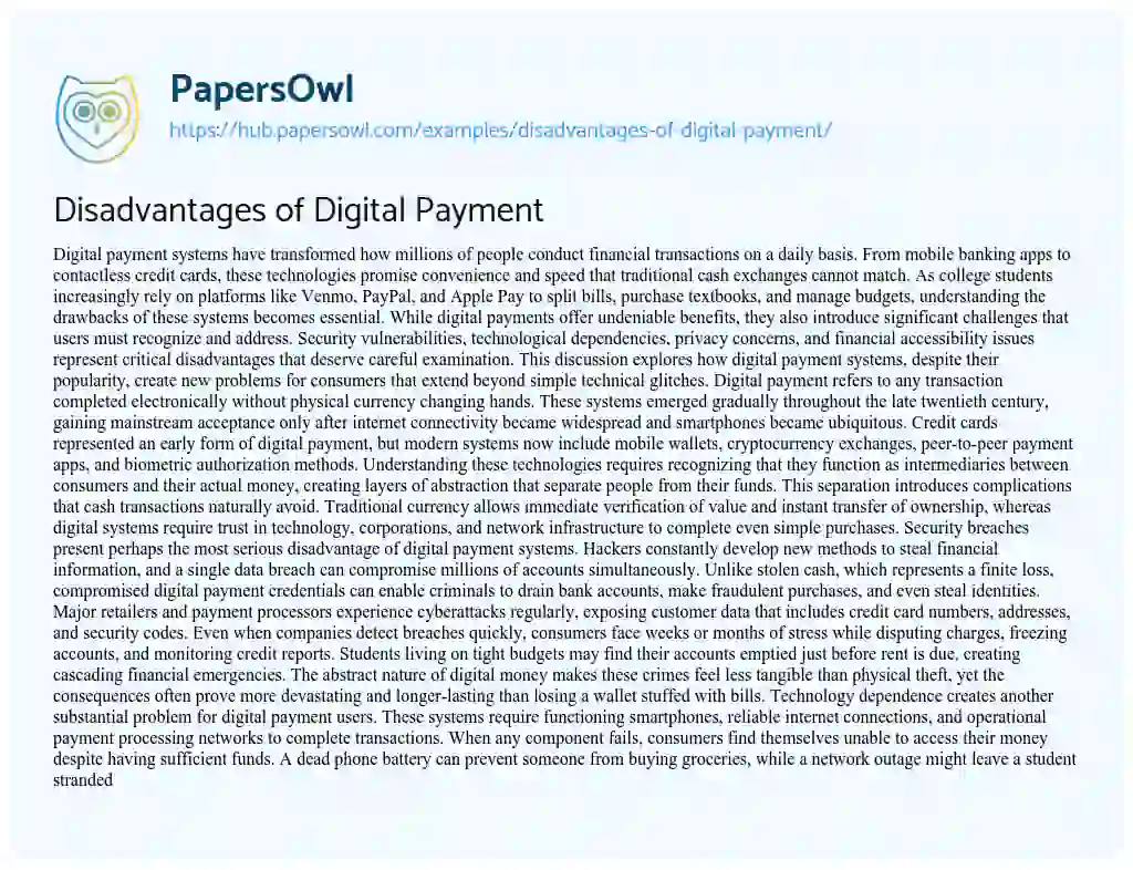 Essay on Disadvantages of Digital Payment
