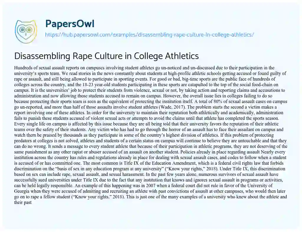 Essay on Disassembling Rape Culture in College Athletics