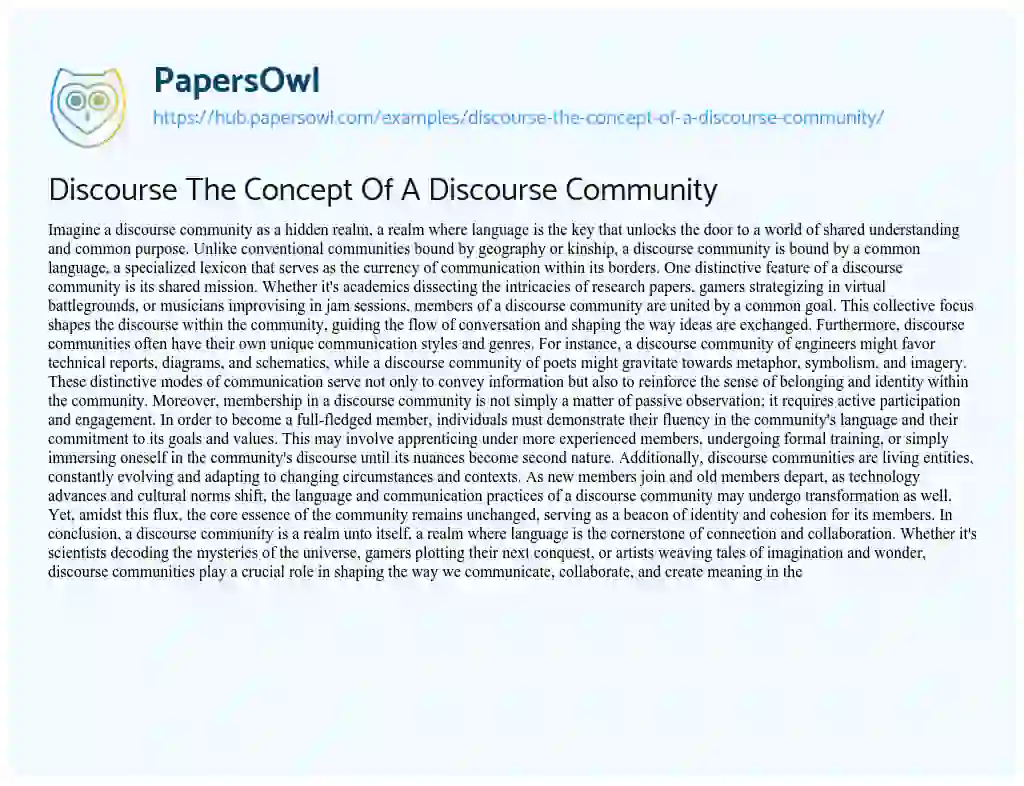 Essay on Discourse The Concept Of A Discourse Community