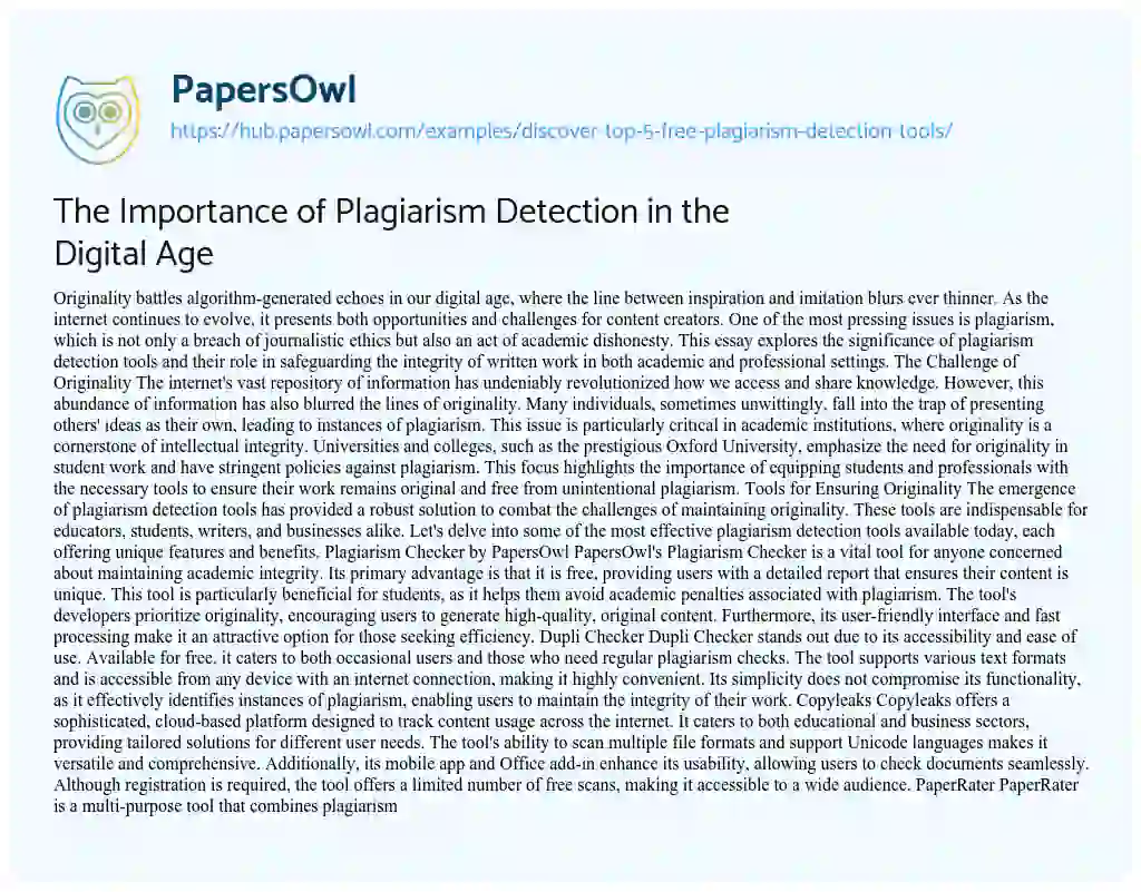 Essay on The Importance of Plagiarism Detection in the Digital Age