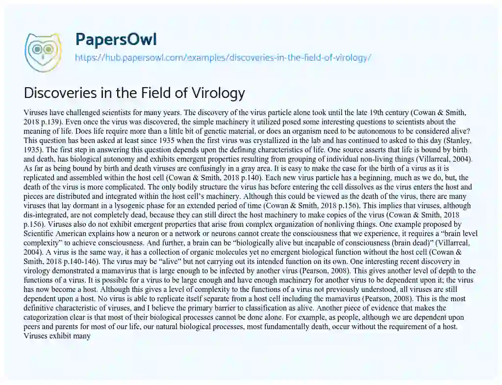 Essay on Discoveries in the Field of Virology