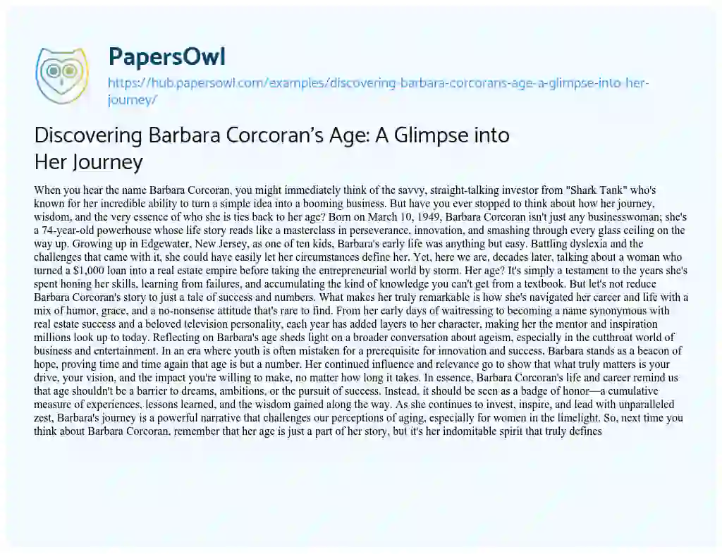 Essay on Discovering Barbara Corcoran’s Age: A Glimpse into Her Journey