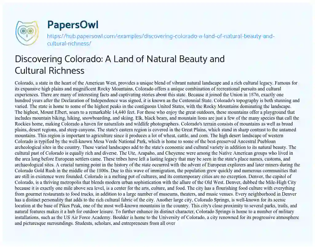Essay on Discovering Colorado: A Land of Natural Beauty and Cultural Richness