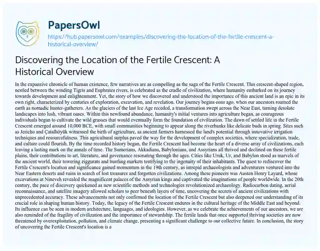 Essay on Discovering the Location of the Fertile Crescent: A Historical Overview