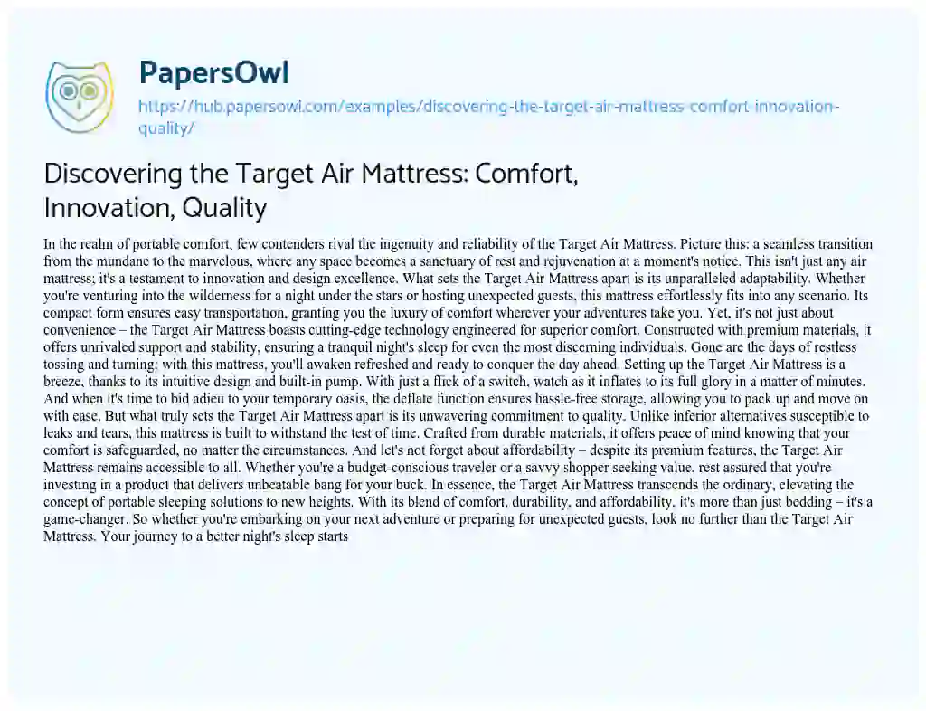 Essay on Discovering the Target Air Mattress: Comfort, Innovation, Quality