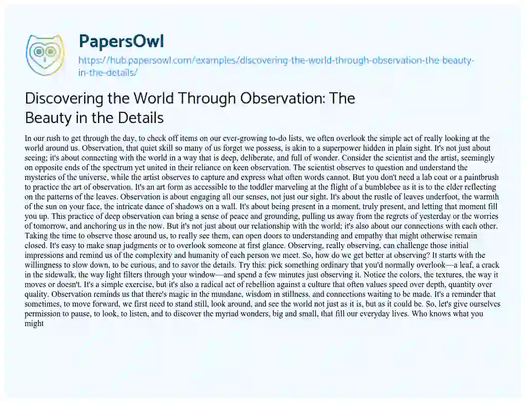 Essay on Discovering the World Through Observation: The Beauty in the Details
