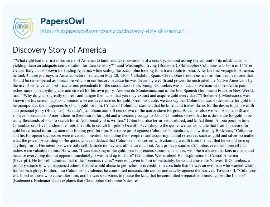 Essay on Discovery Story of America