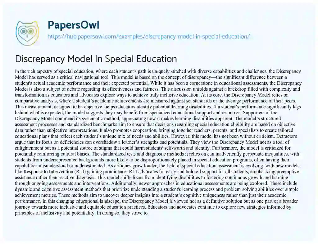 Essay on Discrepancy Model In Special Education