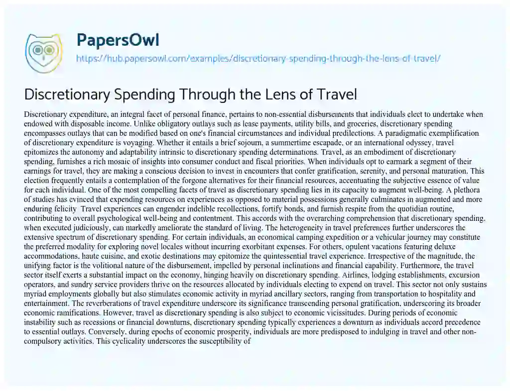 Essay on Discretionary Spending Through the Lens of Travel