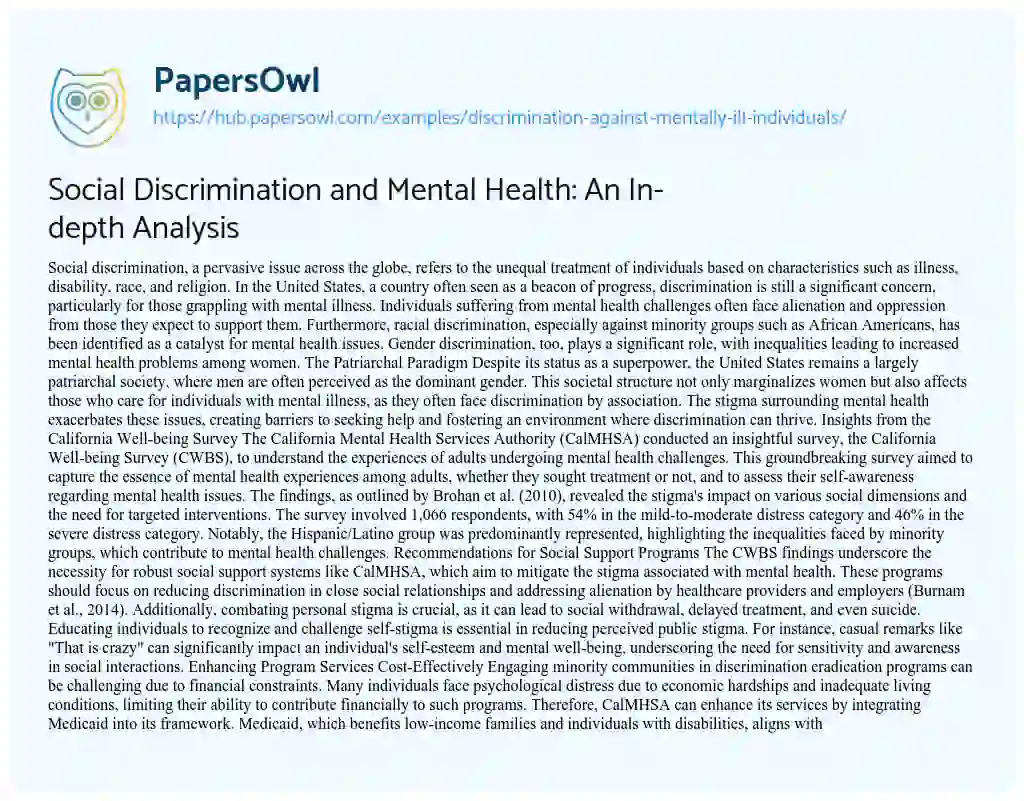 Essay on Social Discrimination and Mental Health: An In-depth Analysis