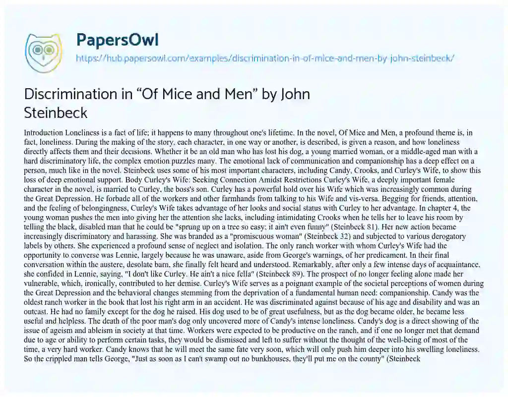 Essay on Discrimination in “Of Mice and Men” by John Steinbeck