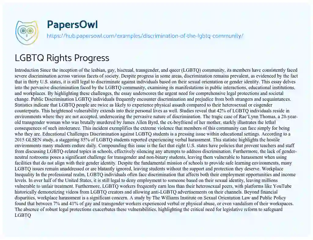 Essay on LGBTQ Rights Progress