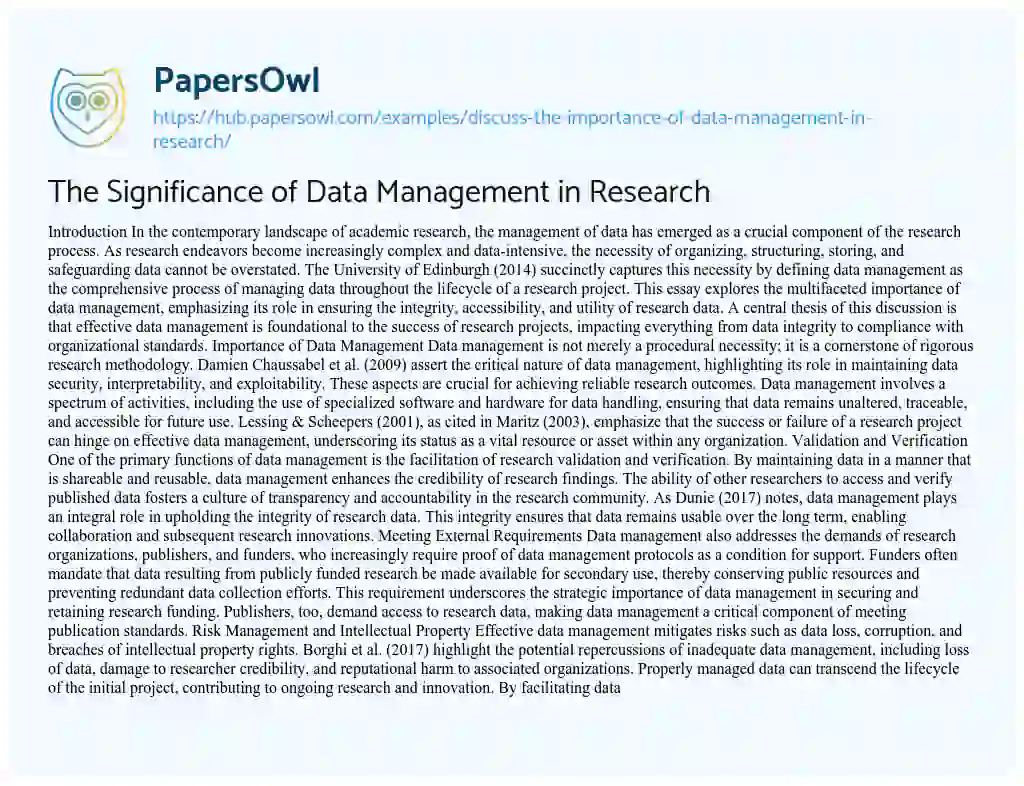 Essay on The Significance of Data Management in Research