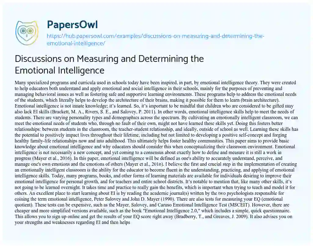 Essay on Discussions on Measuring and Determining the Emotional Intelligence