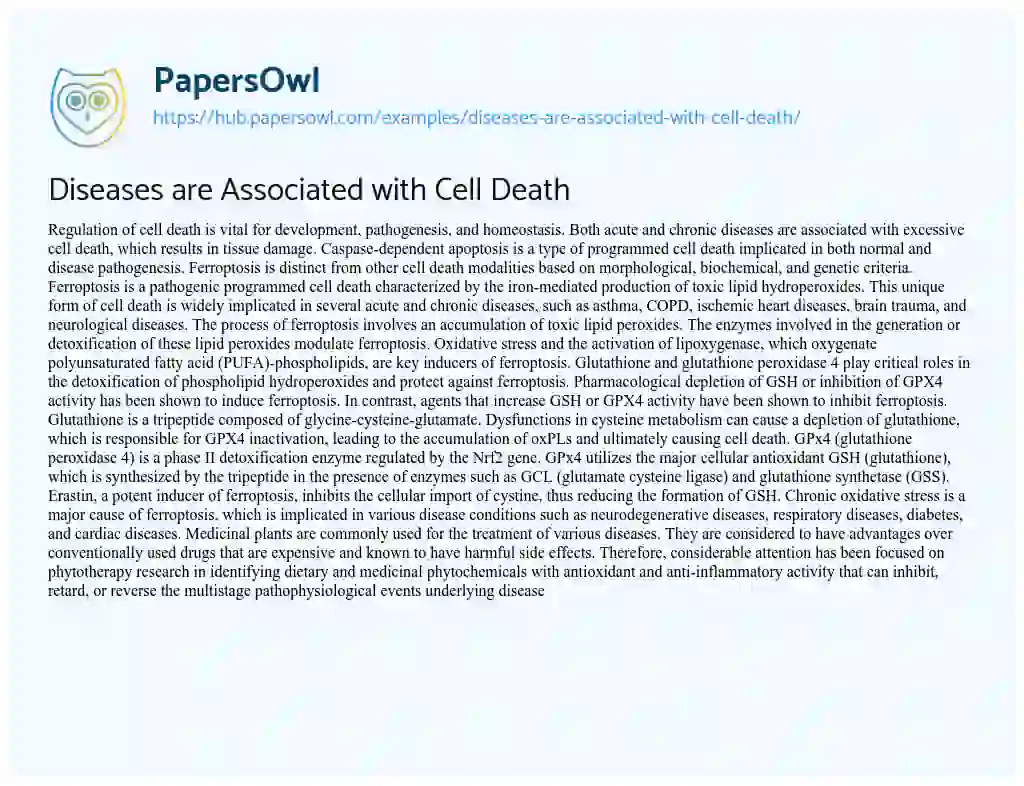 Essay on Diseases are Associated with Cell Death