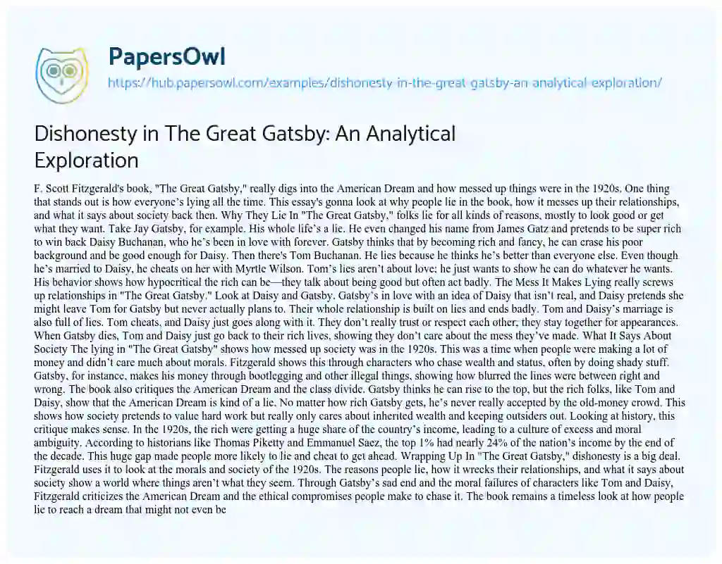 Essay on Dishonesty in The Great Gatsby: An Analytical Exploration
