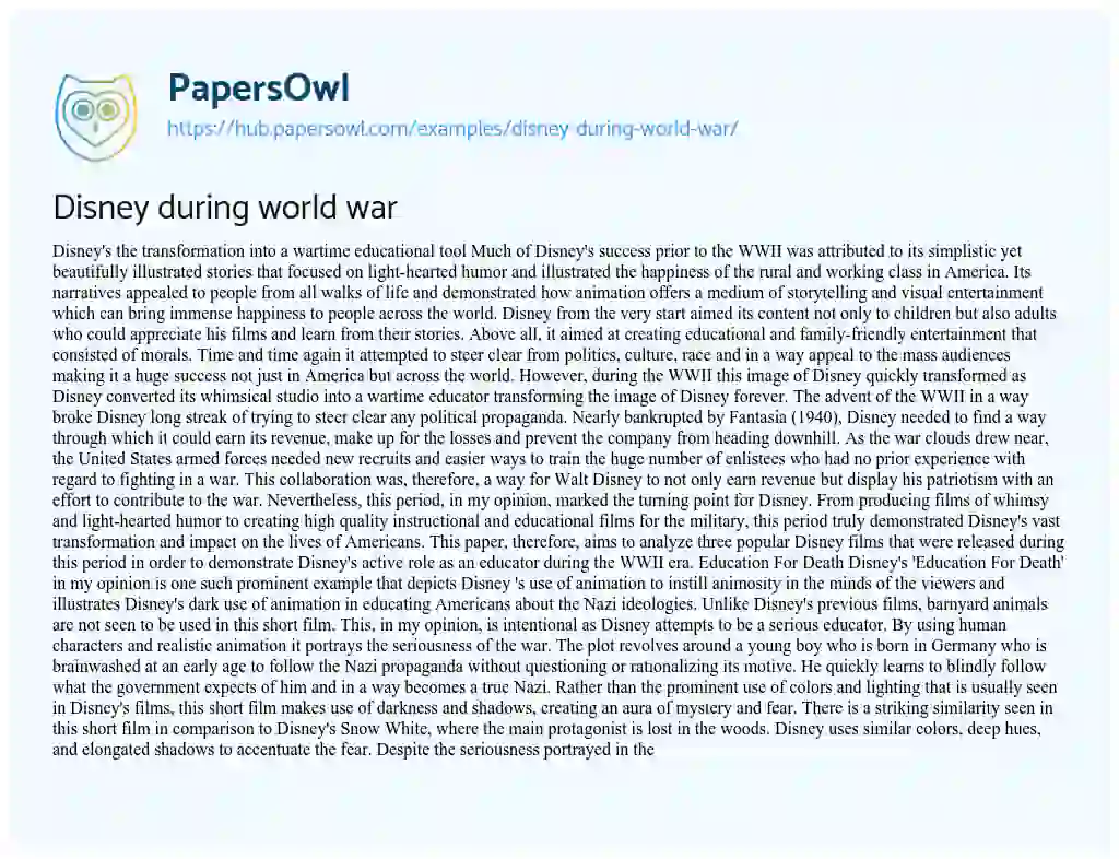 Essay on Disney during world war
