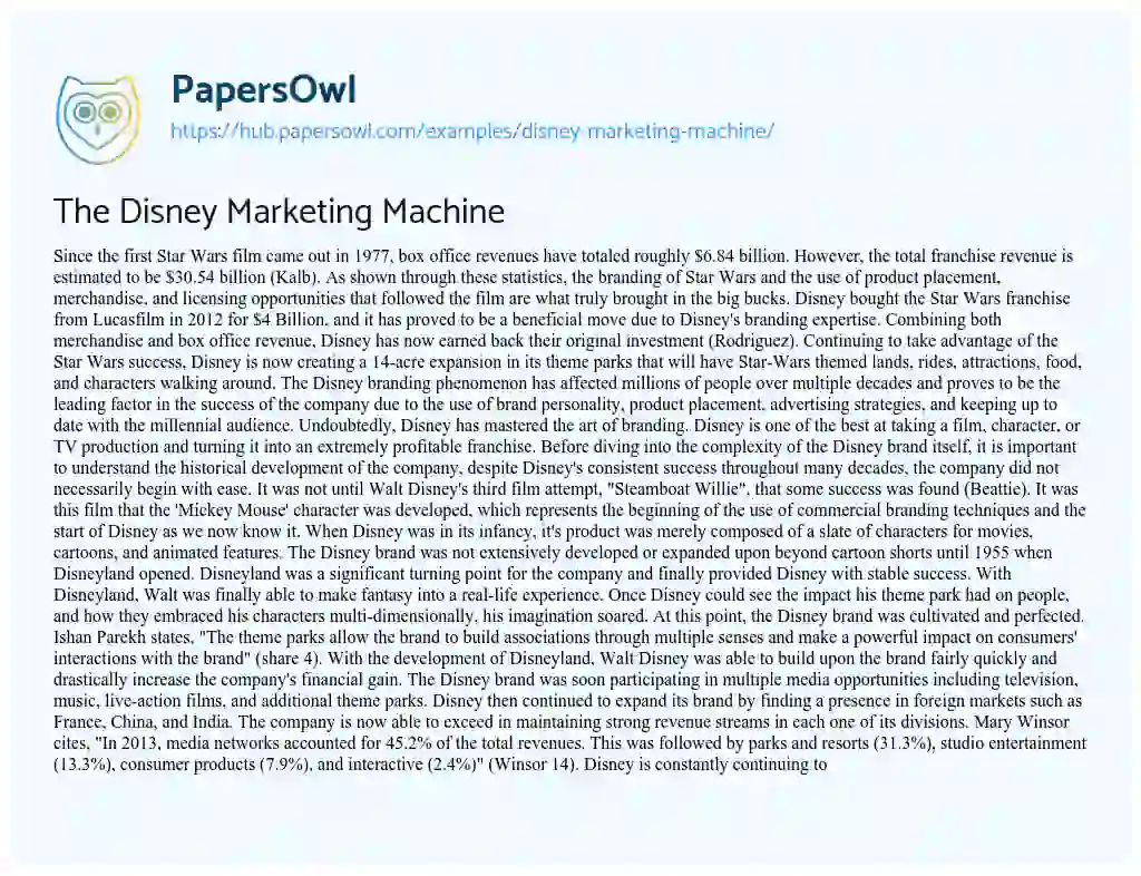 Essay on The Disney Marketing Machine