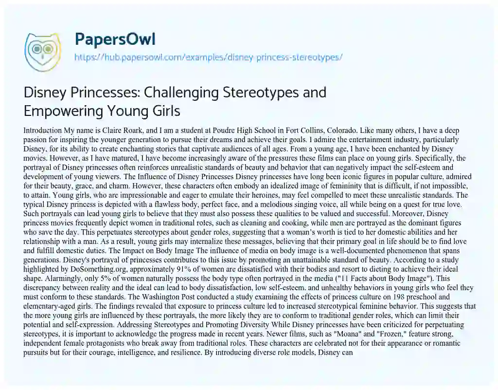 Essay on Disney Princesses: Challenging Stereotypes and Empowering Young Girls