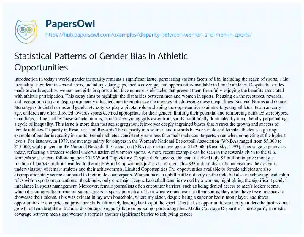 Essay on Statistical Patterns of Gender Bias in Athletic Opportunities