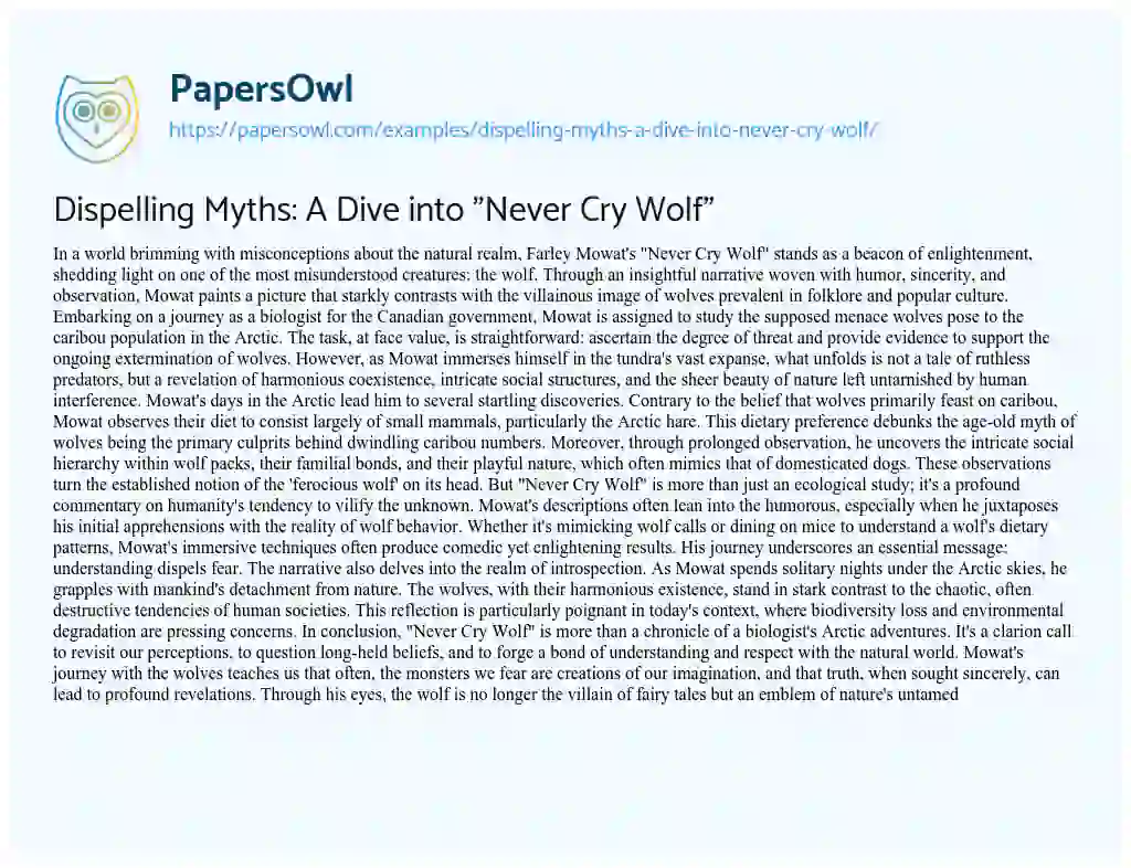 Essay on Dispelling Myths: A Dive into “Never Cry Wolf”