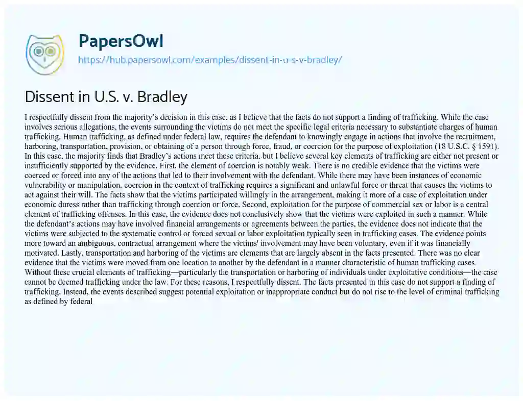 Essay on Dissent in U.S. v. Bradley