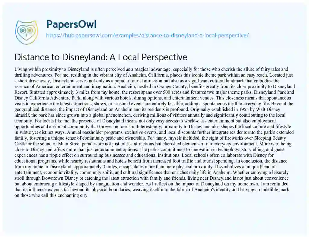 Essay on Distance to Disneyland: A Local Perspective