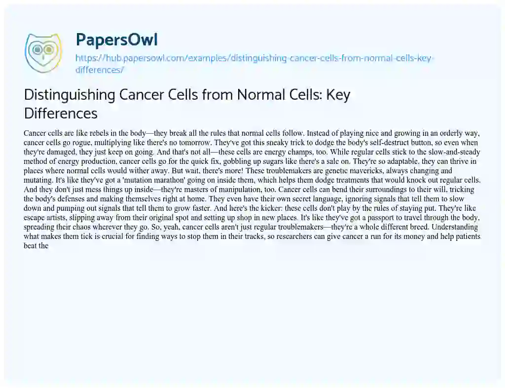 Essay on Distinguishing Cancer Cells from Normal Cells: Key Differences